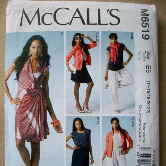 McCall Pattern M6519 Misses Dress Jacket Top Skirt Pants Sz 14 16 18 20 22 - Picture 1 of 2